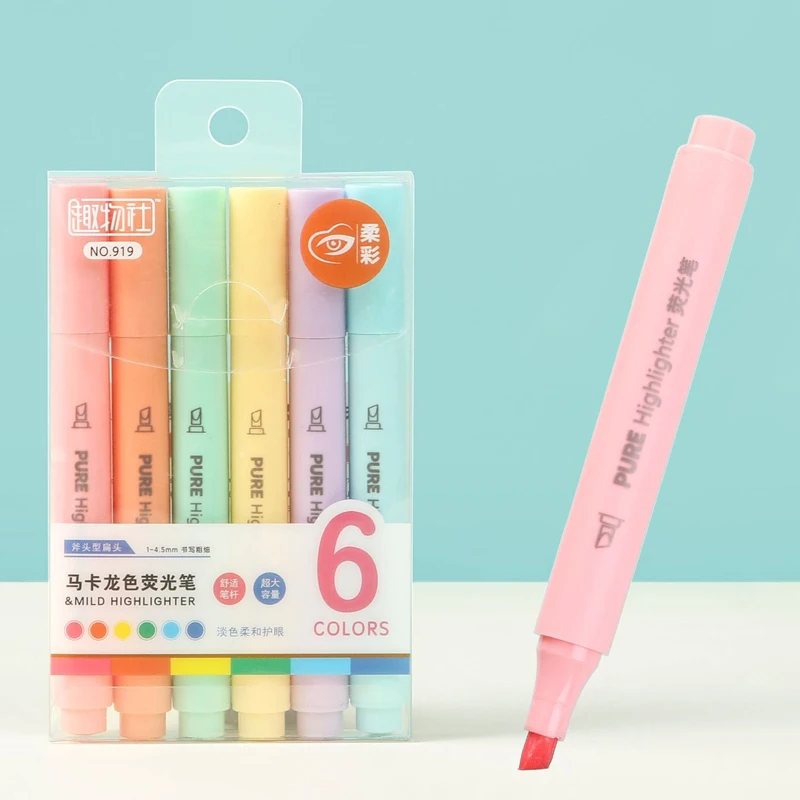 Pastel Highlighter Set Double Ended - 6PCS Pastel Highlighter Pens - Macaron