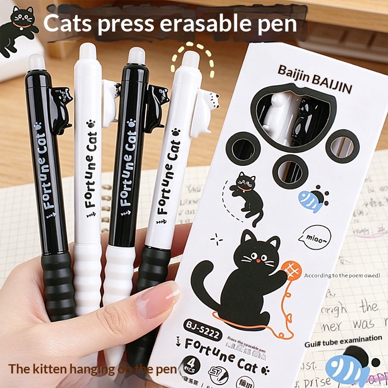 4pcs  Cute Cat Erasable Gel Pe - đánh giá và giá Retractable Eraser Pen Click