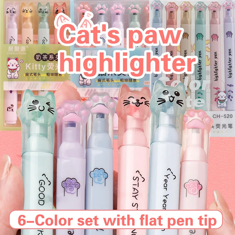 6 pcs/pack Kawaii Cat Claw Pas - đánh giá và giá Pastel Highlighter Set Double Ended