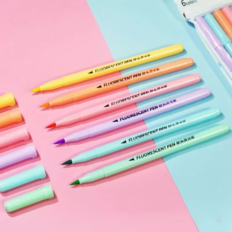 6 colors Soft Brush Fluorescen - đánh giá và giá Pastel Highlighter Set Double Ended